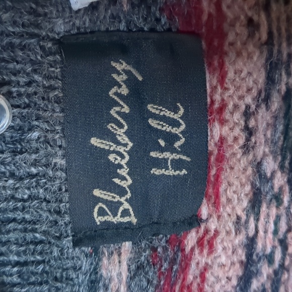 Vintage BLUEBERRY HILL* 100% Shetland Wool patterned button front sweater. - Picture 6 of 15